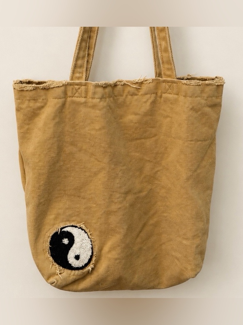 Urban Outfitters Khaki Canvas Tote with Yin Yang Patch